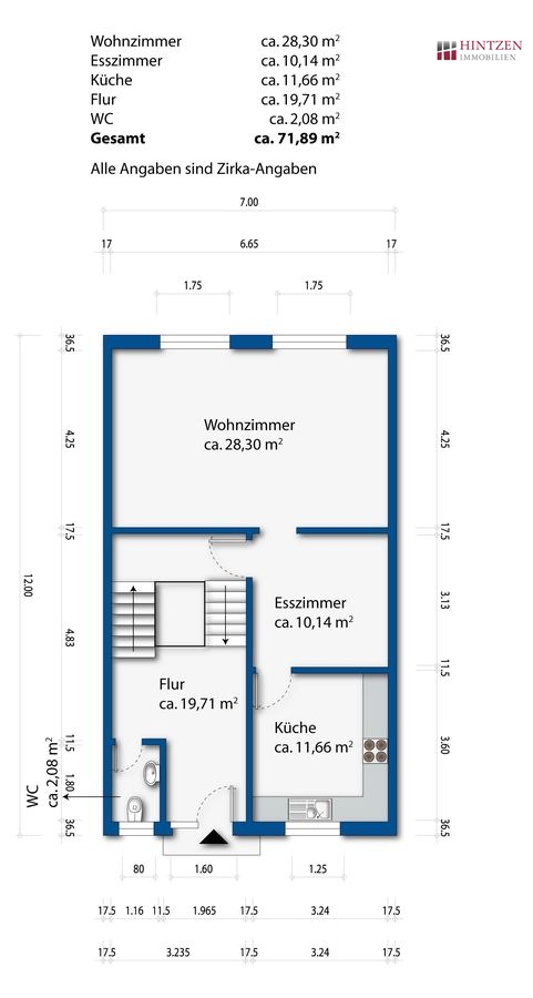 Grundriss Erdgeschoss Reihenmittelhaus Grevenbroich