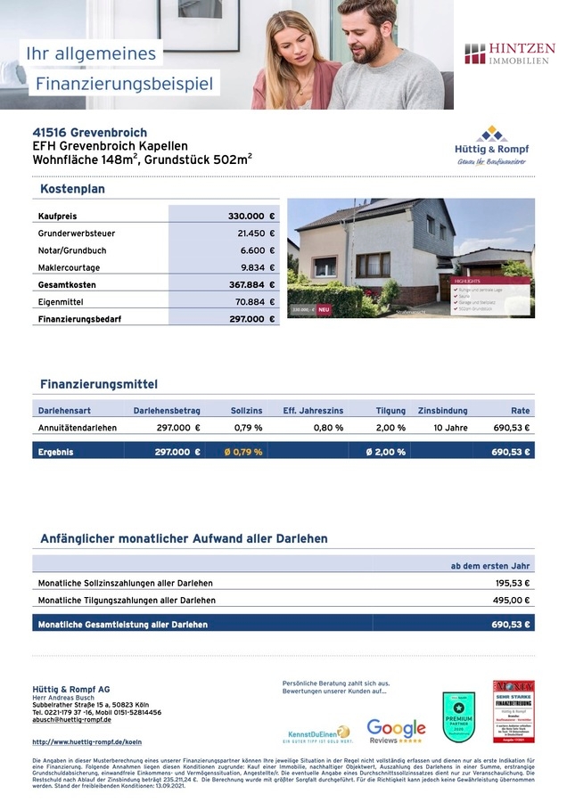 Musterberechnung - EFH Grevenbroich Kapellen Einfamilienhaus Grevenbroich